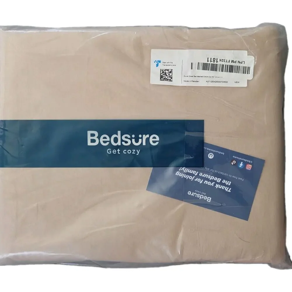 Bedsure Washed Cotton King Duvet Cover Set 104x90 Beige Taupe Khaki Zip